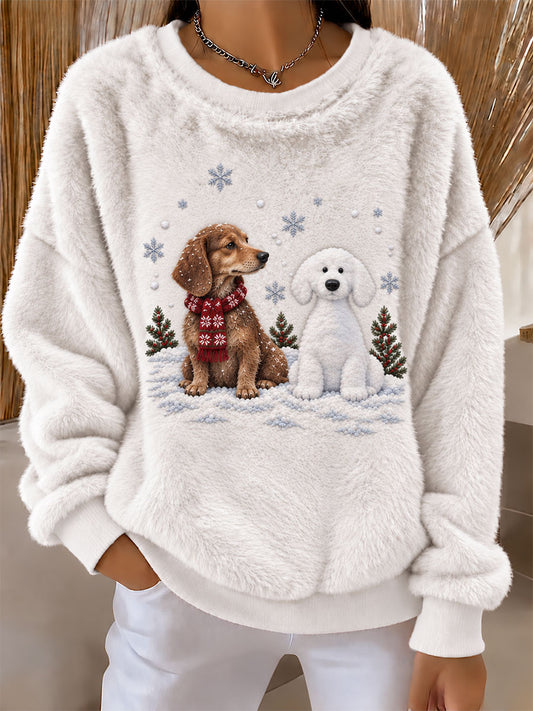 Women's Dachshund and Snowman Fun Print Flannel Hoodie