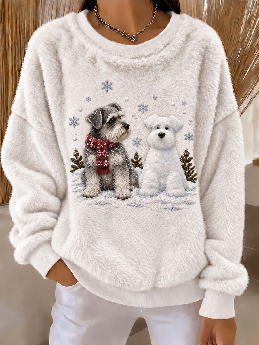 Women's Schnauzer and Snowman Fun Print Flannel Hoodie