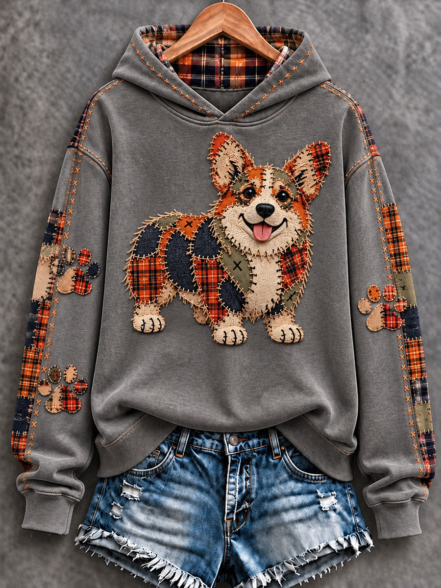 Women's Patchwork-style Dog print Regular Sweatshirt