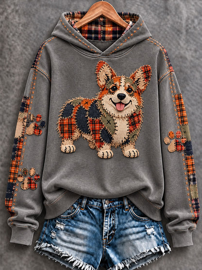 Women's Patchwork-style Dog print Regular Sweatshirt