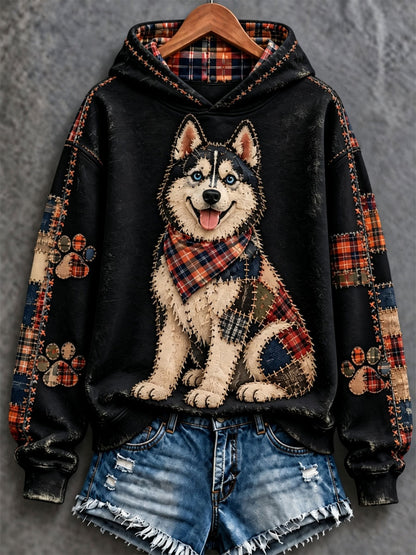 Women's Patchwork-style Dog print Regular Sweatshirt