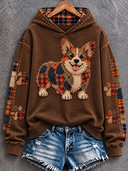 Women's Patchwork-style Dog print Regular Sweatshirt