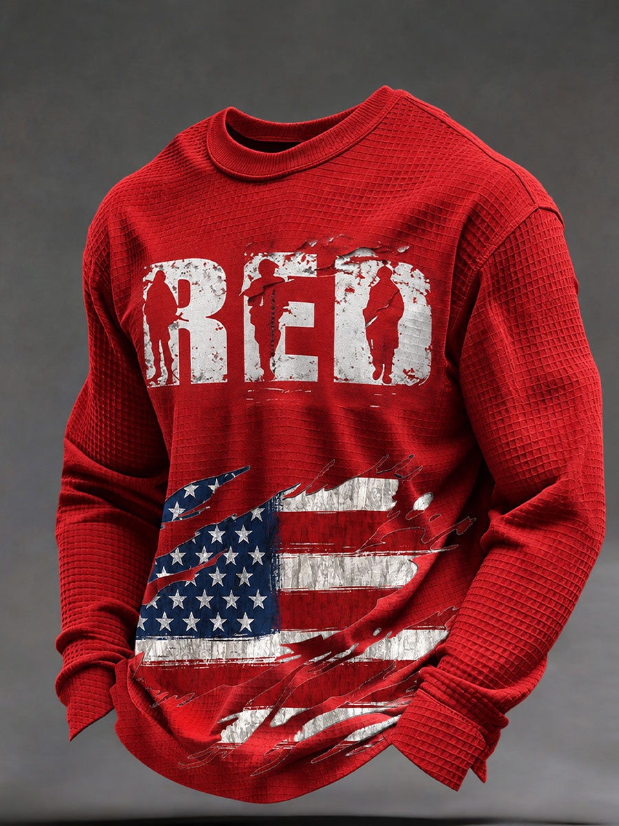 Men's Red Friday Waffle Print Casual Top