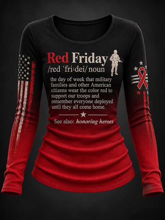 Women's Red Friday Printed Casual T-Shirt