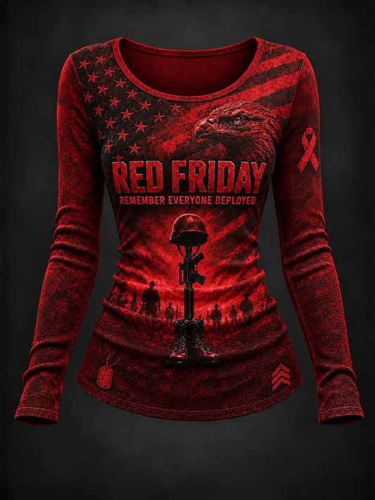 Women's Red Friday Printed Casual T-Shirt