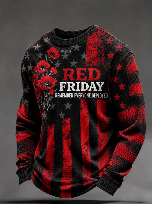 Men's Red Friday Waffle Print Casual Top
