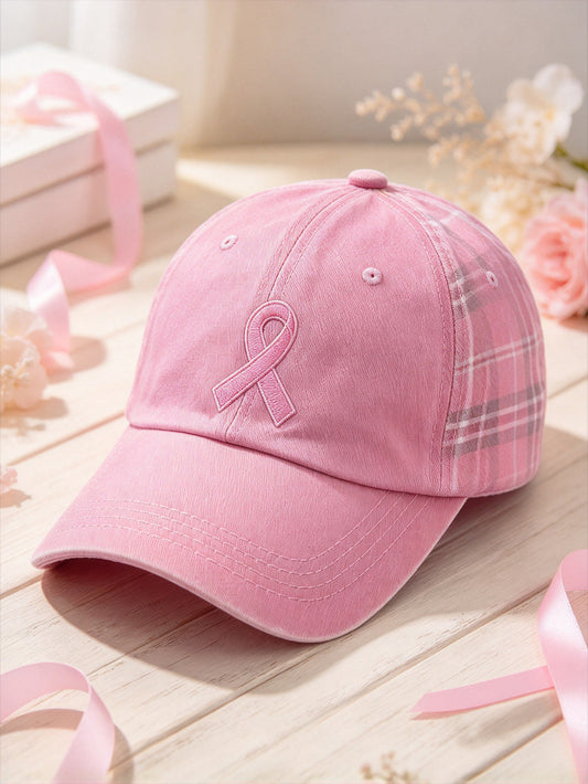 Pink Charity Ribbon Pattern Checkered Design Unisex  Hat