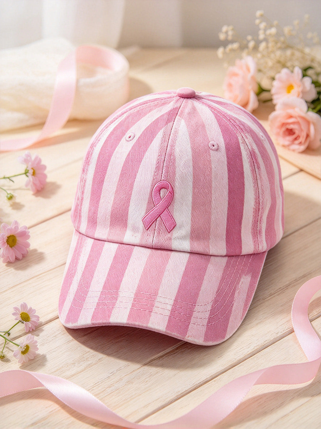 Pink Charity Ribbon Pattern Striped Design Unisex Hat