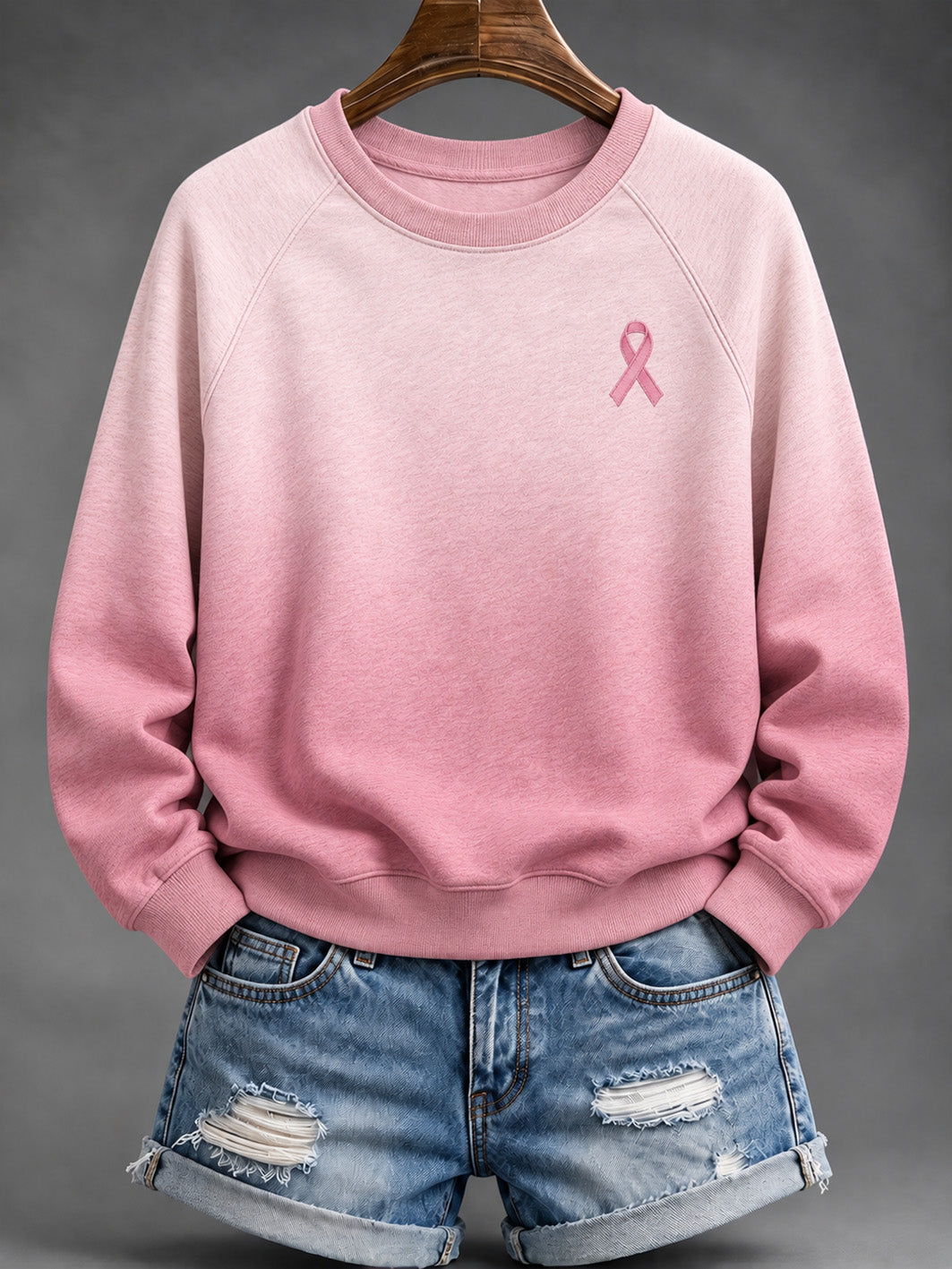 Women's Pink Charity Ribbon Pattern Gradient Design Casual  Sweatshirt