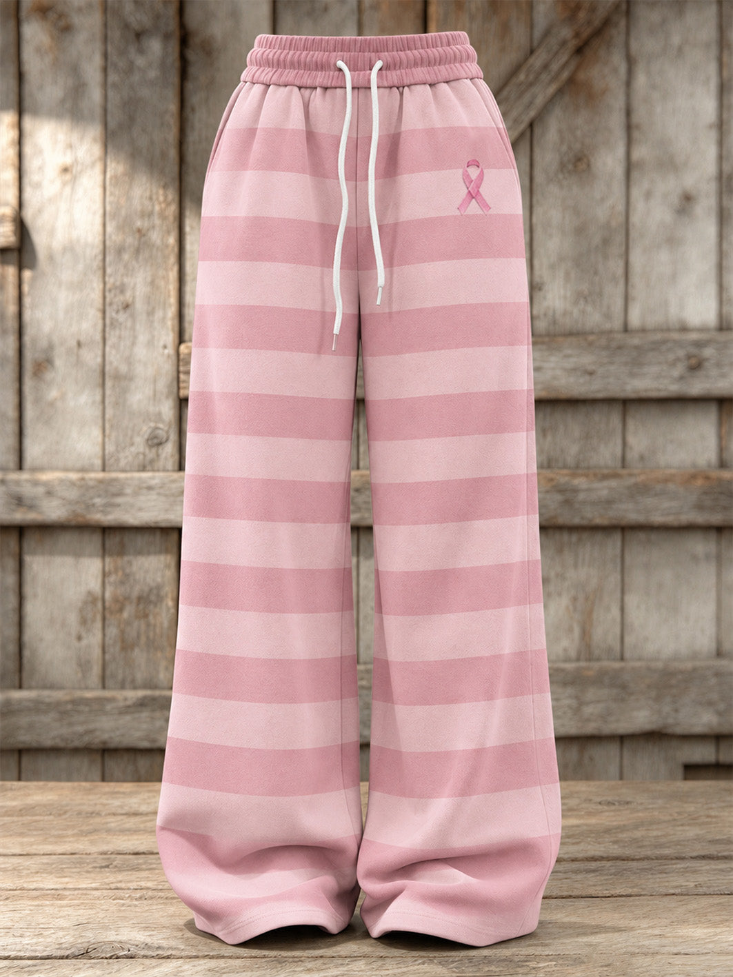 Women's Pink Striped and Pink Charity Ribbon Pattern Casual Sweatpants