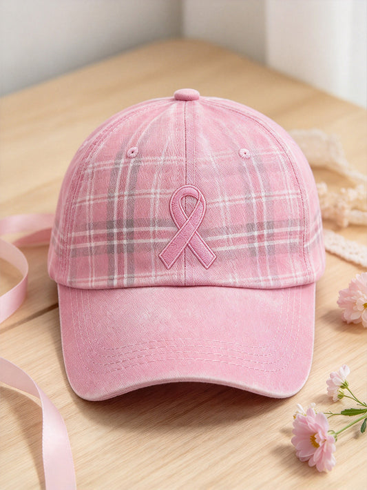 Pink Charity Ribbon Pattern Checkered Design Unisex  Hat