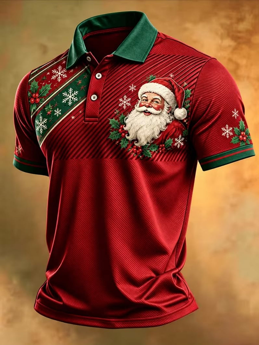 Men's Christmas Santa Claus Print Casual Polo