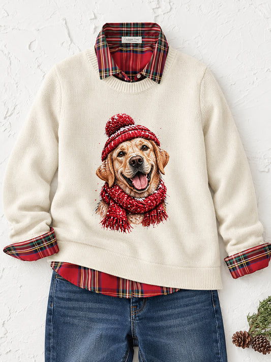 Women's Cute Golden Retriever Print Dog Lover Christmas Casual Sweater