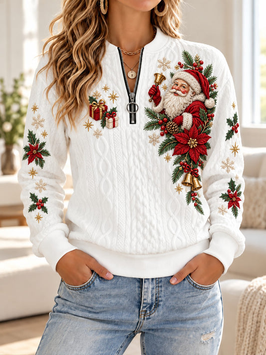 Women's Christmas Printed Zip-Up Sweatshirt