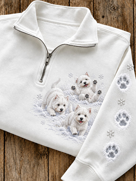Women's Winter Westies Pattern Causal Half-Zip Sweatshirt