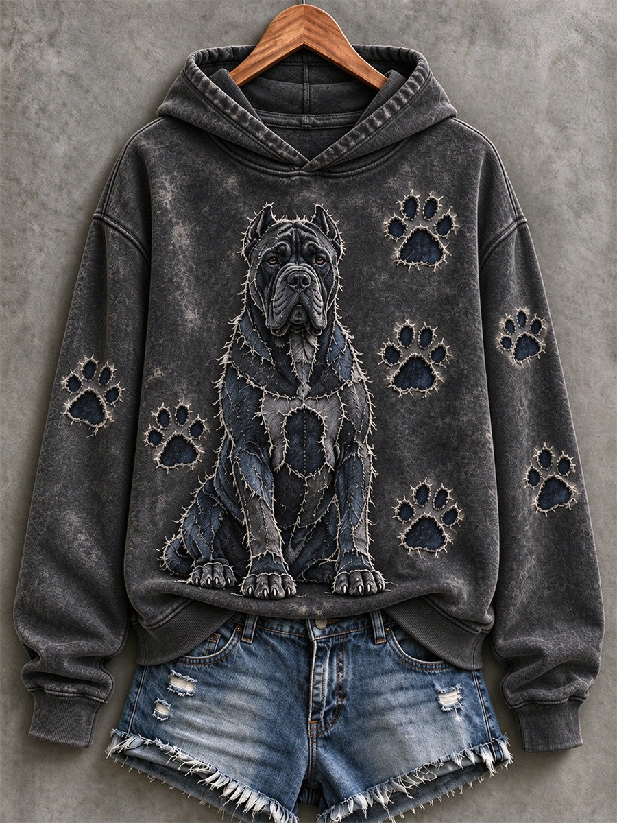 Women's Cane Corso & Paw Prints Patchwork Print Casual Hoodie