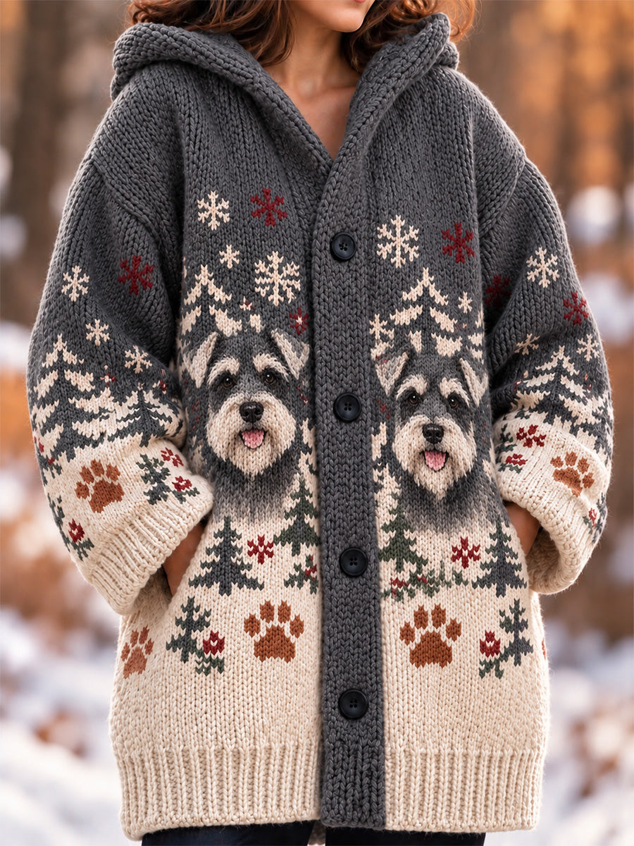 Women's Cute Dogs In Autumn And Winter Print Casual Composite Fleece Long Coat