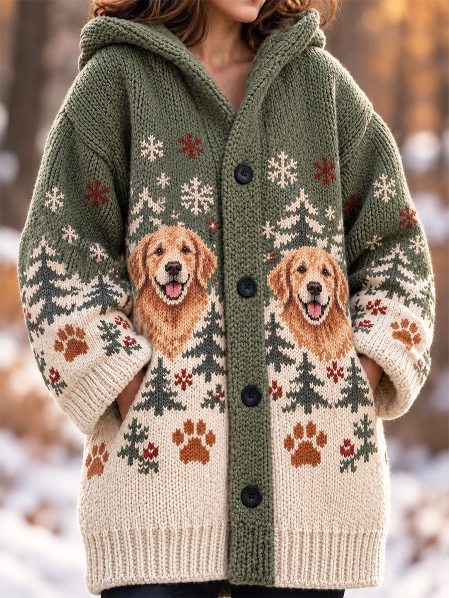 Women's Cute Dogs In Autumn And Winter Print Casual Composite Fleece Long Coat
