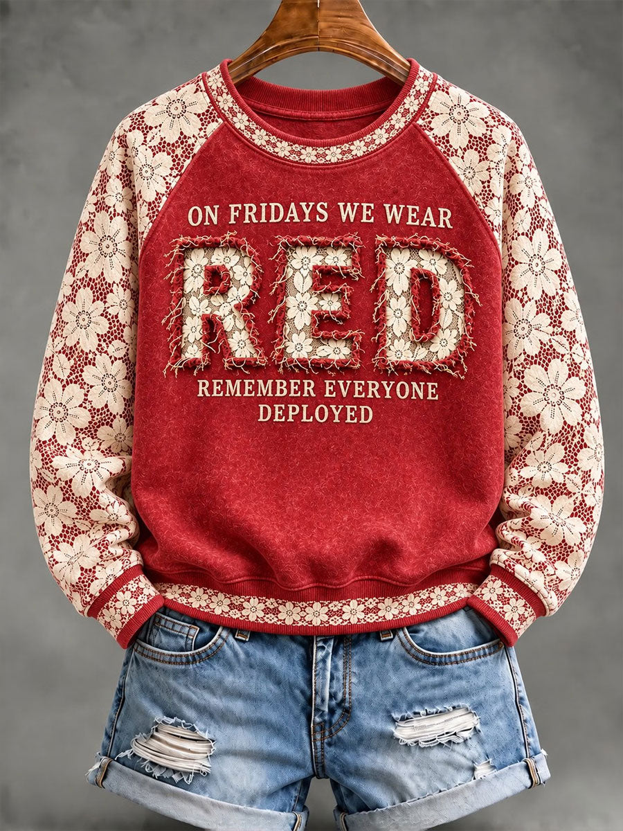 Women's Red Friday Printed Casual Sweatshirt