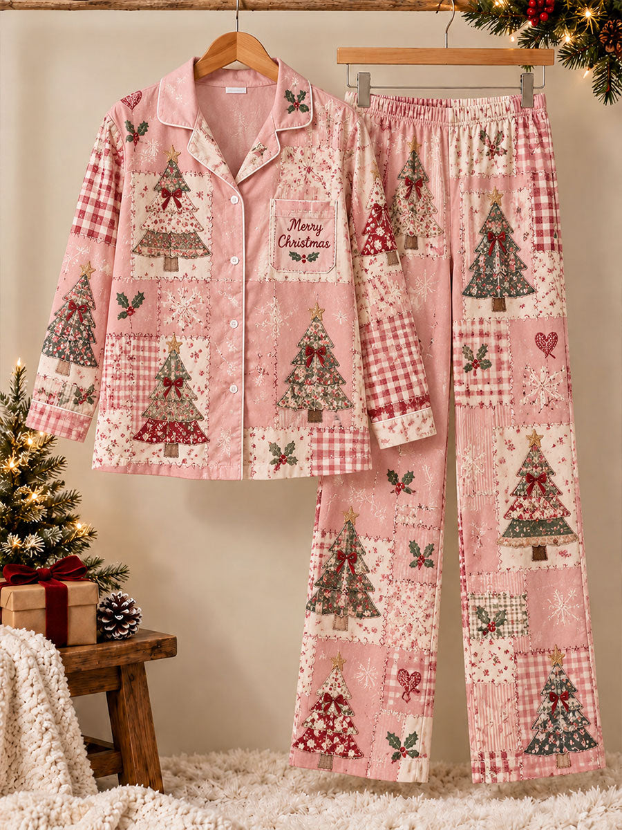 Women's Christmas Tree Print Pajama Set