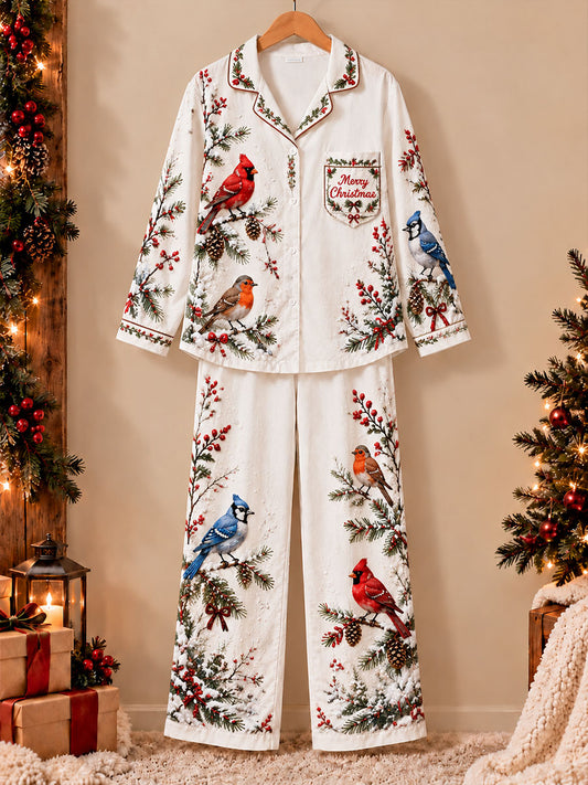 Women's Christmas Winter Bird Print Pajama Set