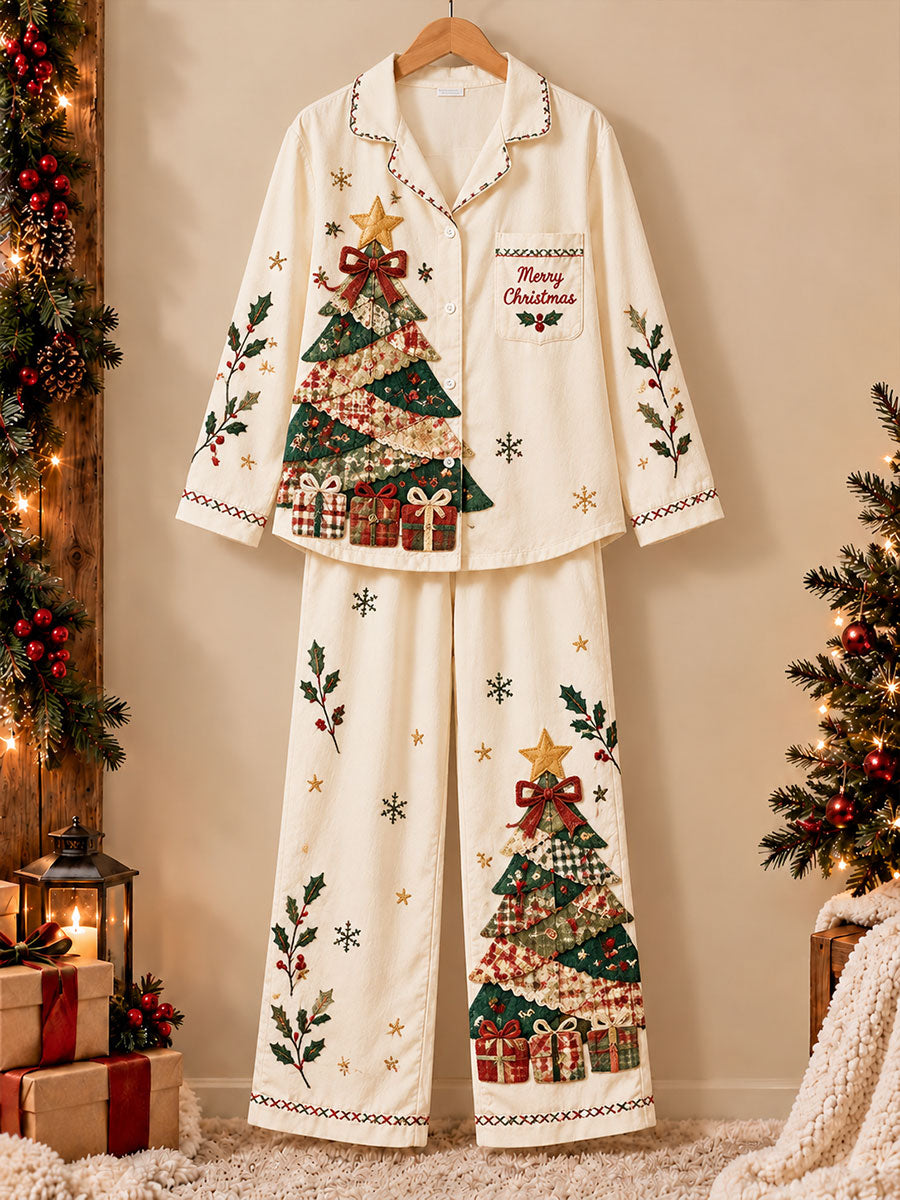 Women's Christmas Tree Print Pajama Set