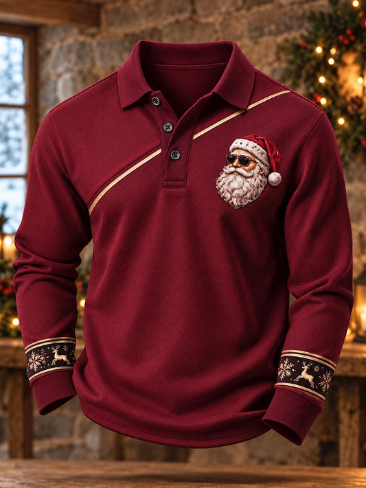 Men's Christmas Santa Claus Snowflake Print  Long Sleeve Top
