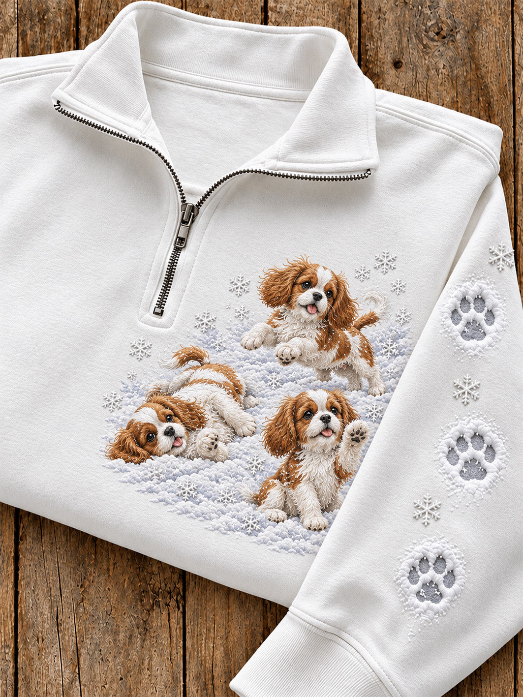 Women's Winter Cavalier King Charles Spaniels Pattern Causal Half-Zip Sweatshirt