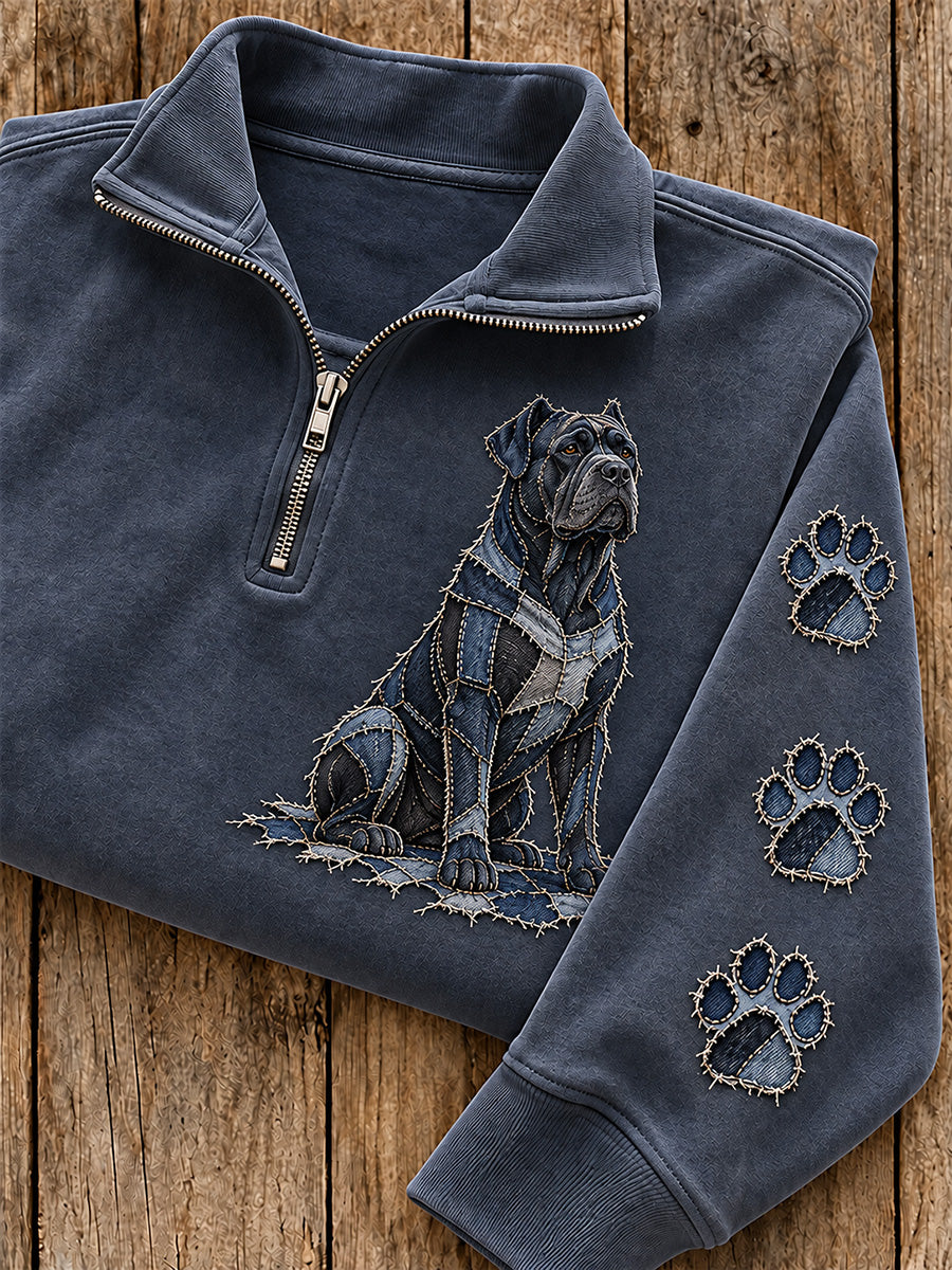 Women's Patchwork Cane Corso Dog & Paw Print Zip Up Sweatshirt