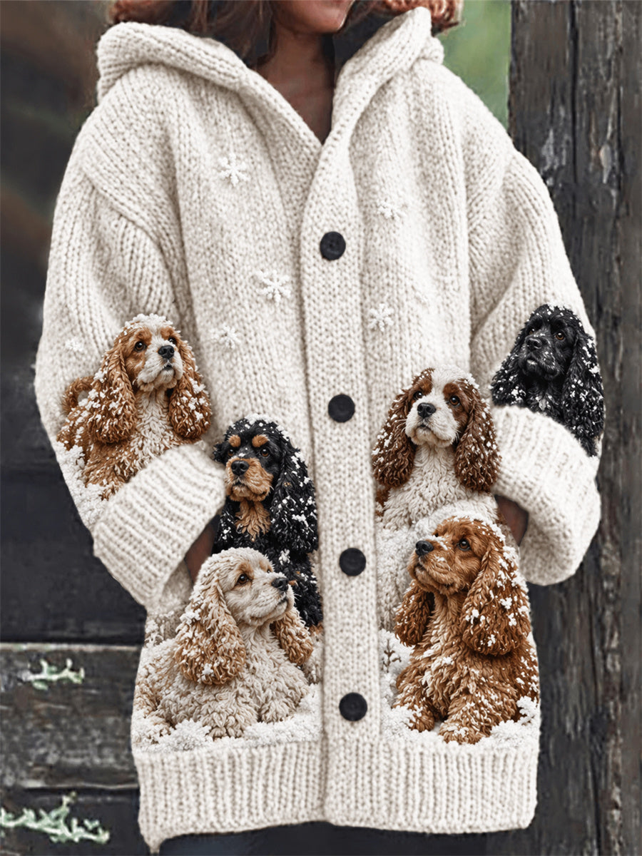 Women's Snowy Winter Cocker Spaniel Dogs in the Snow Print Composite Fleece Long Coat