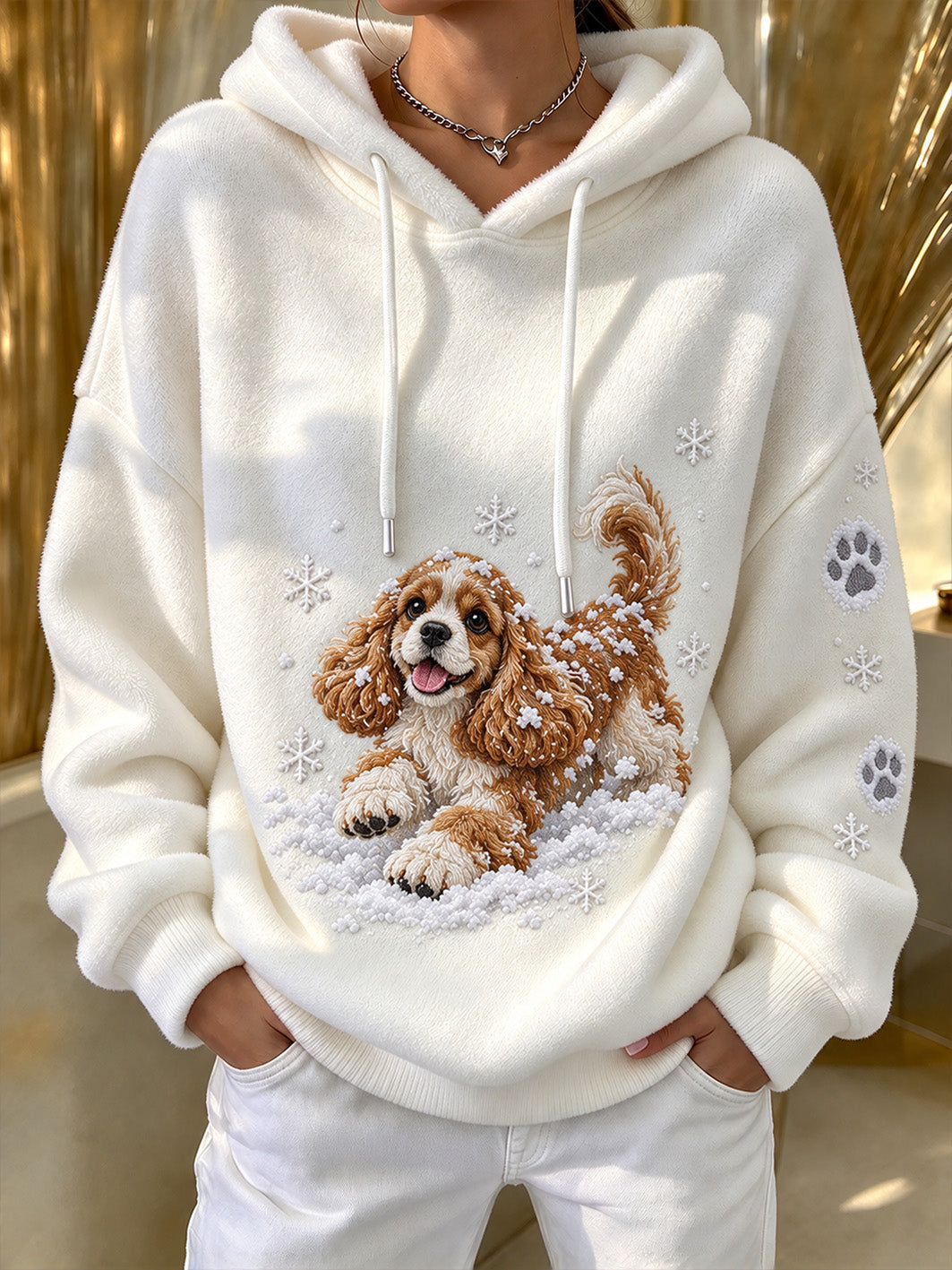 Women's Winter Cocker Spaniel Pattern Causal Flannel Hoodie