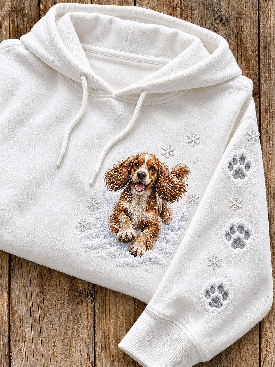 Women's Snowy Winter American Cocker Spaniel Dog In the Snow Print Hoodie